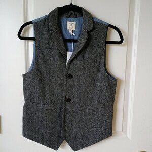NWT Lands End Wool Blend Tweed Waistcoat with Blue Back Big Boy Kids L 14-16